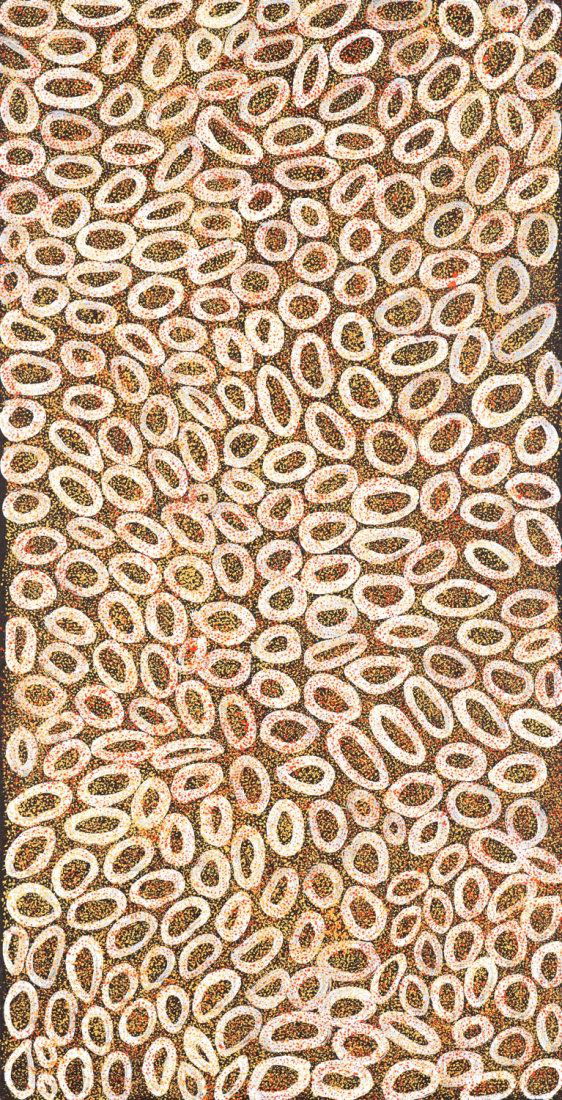 ABIE LOY KEMERRE(BORN 1972) Untitled.Â Synthetic: ABIE LOY KEMERRE (BORN 1972) Untitled. Synthetic polymer paint on canvas bears Mbantua Gallery cat. no. MB14211 verso 91.5 x 46 cm