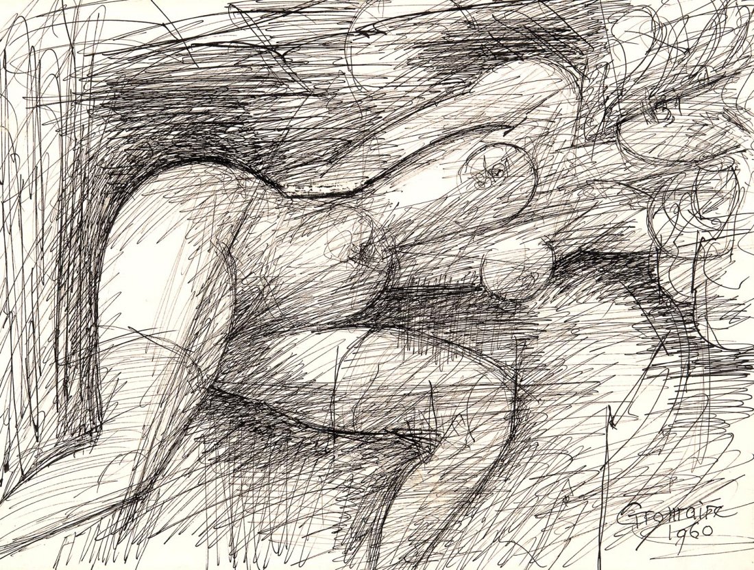MARCEL GROMAIRE (FRENCH, 1892-1971), Nude Study, ink: MARCEL GROMAIRE (FRENCH, 1892-1971), Nude Study, ink sketch, signed and dated lower right, 25 x 33 cm
