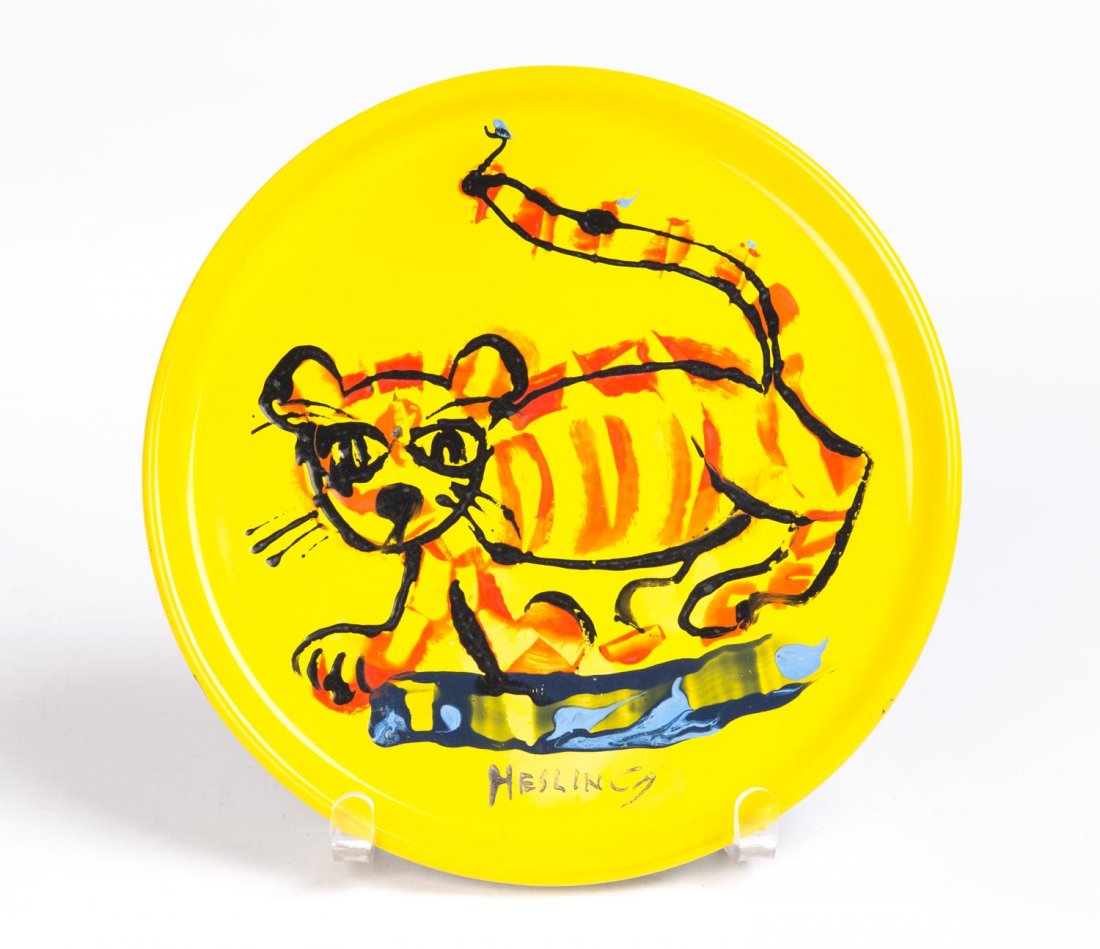 BERNARD HESLING (1905-1987), Untitled, enamel on steel,: BERNARD HESLING (1905-1987), Untitled, enamel on steel, signed lower centre, 27.5 cm diameter