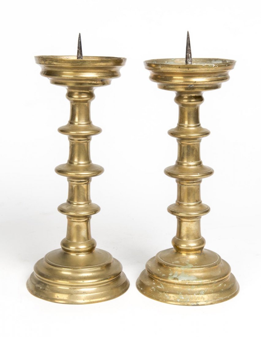 A pair of brass ecclesiastical candlesticks, 18th (1 of 1)