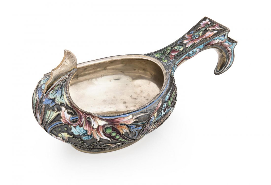 A Russian silver and enamel kovsh, Moscow 1908-17 (1 of 1)