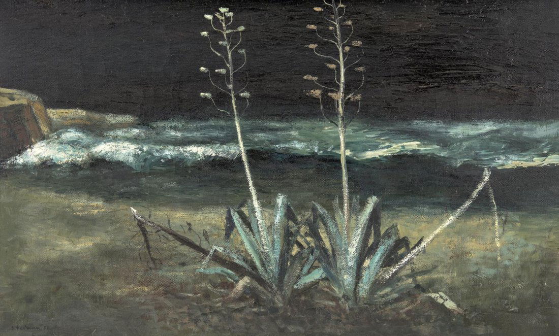 SALI HERMAN (1898-1993) Beach Twilight 1957: SALI HERMAN (1898-1993) Beach Twilight 1957 oil on canvas signed and dated lower left: S. Herman 57 39 x 64 cm