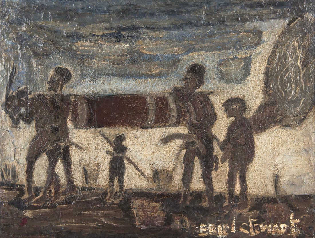 ERIC STEWART (1903-1972) Aboriginal Hunters: ERIC STEWART (1903-1972) Aboriginal Hunters oil on canvas signed lower right: ERIC STEWART 39 x 51 cm