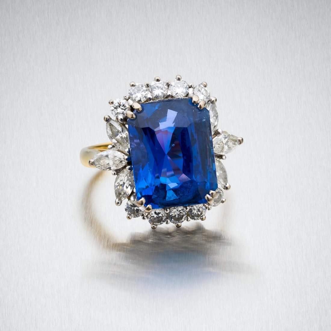 A sapphire and diamond cluster ring, the rectangular (1 of 2)