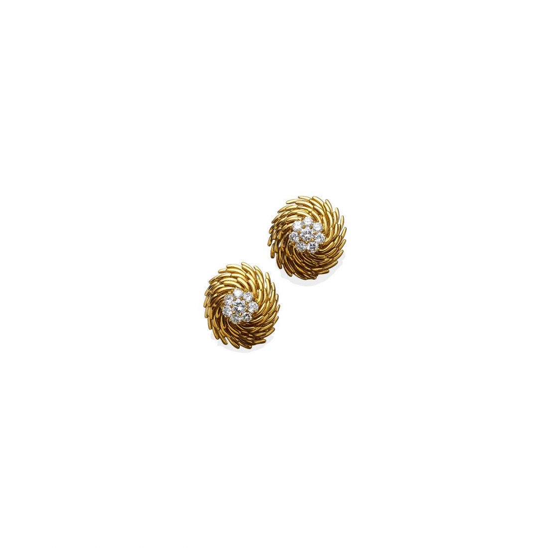 A pair of yellow gold and diamond earclips, Kutchinsky, (1 of 1)