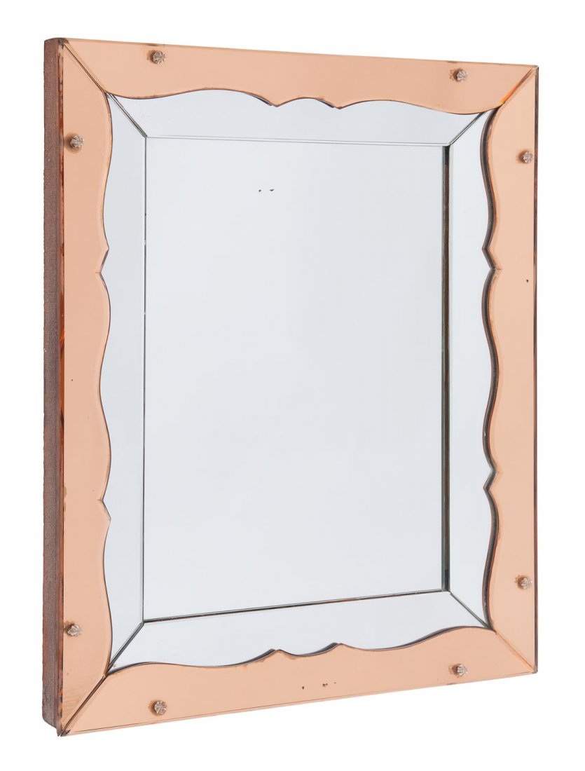 A peach and clear glass wall mirror, French circa 1940 (1 of 1)