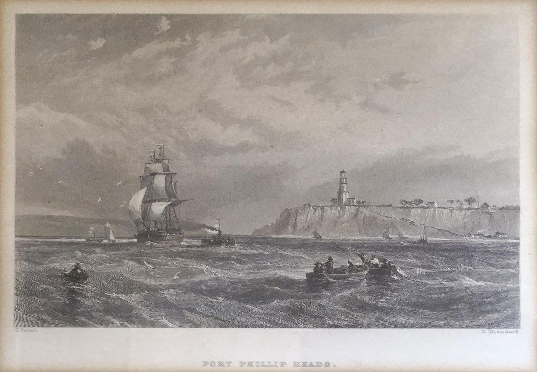 JOHN SKINNER PROUT (1805-1876) Port Phillip: JOHN SKINNER PROUT (1805-1876) Port Phillip Heads engraving 15 x 19cm