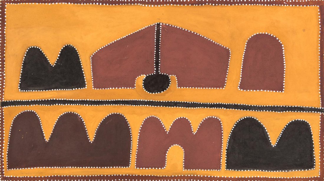 QUEENIE MCKENZIE (NAKARRA) (1916-1998) Dahloo Dahloo: QUEENIE MCKENZIE (NAKARRA) (1916-1998) Dahloo Dahloo (1994) natural earth pigments on linen 92 x 163 cm PROVENANCE Warmun Artists, Western Australia (QM 11.94)