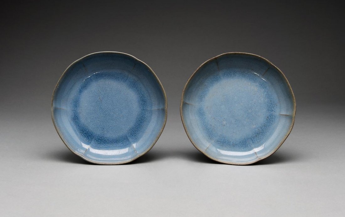 A pair of Chinese hexagonal "Shiwan" Jun type dishes, (1 of 2)