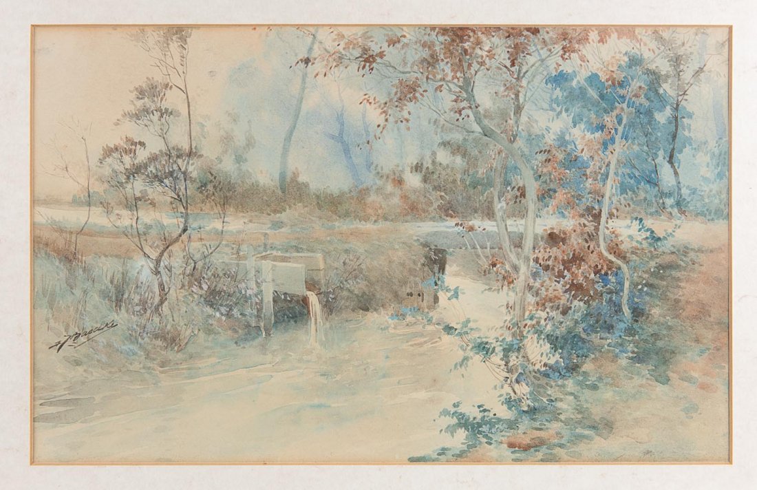HIROSHI YOSHIDA (Japanese 1856-1950) Garden and another: HIROSHI YOSHIDA (Japanese 1856-1950) Garden watercolour signed lower right H Yoshida 33 x 49 cm and Artist unknown Country Stream watercolour
