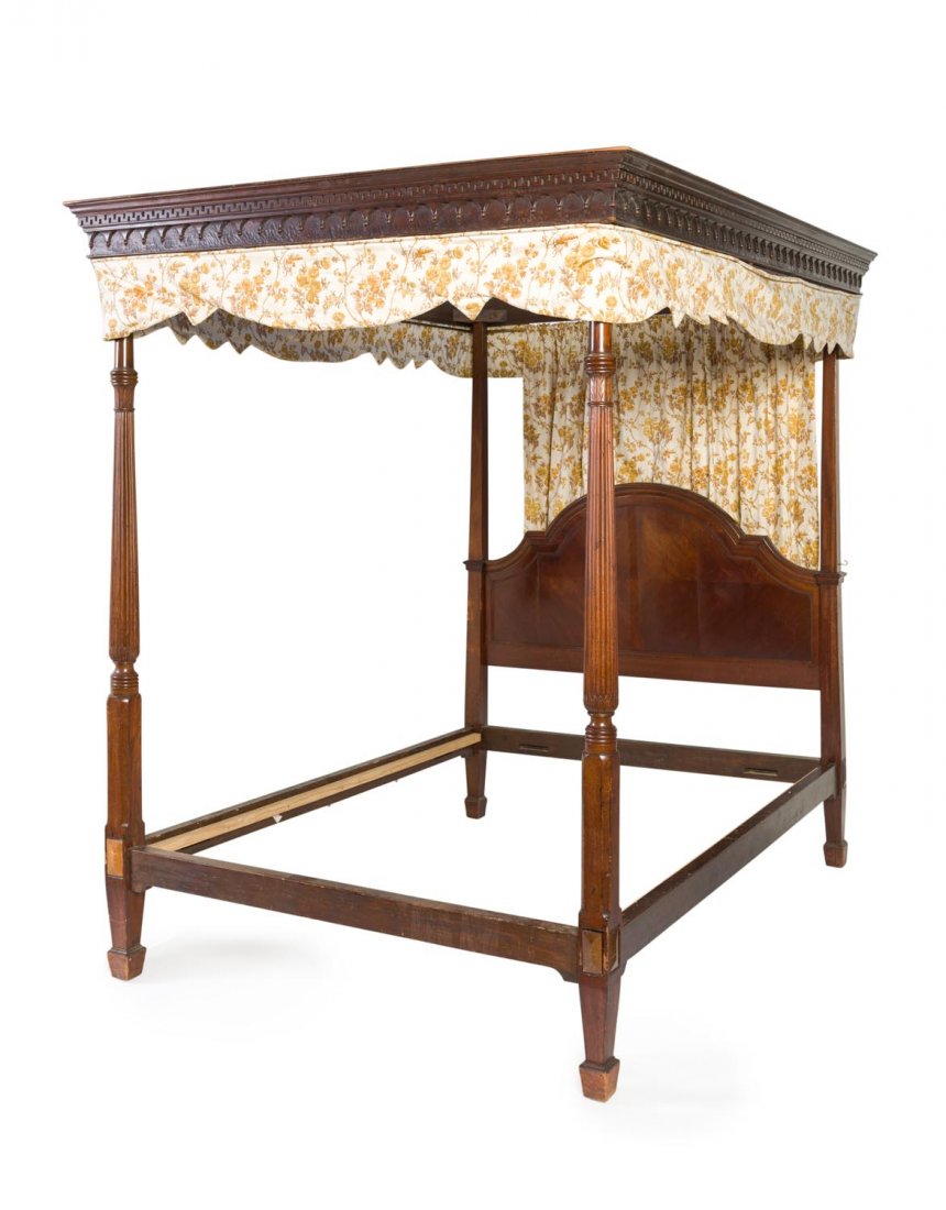 A George III mahogany four poster canopy bed: A George III mahogany four poster canopy bed
