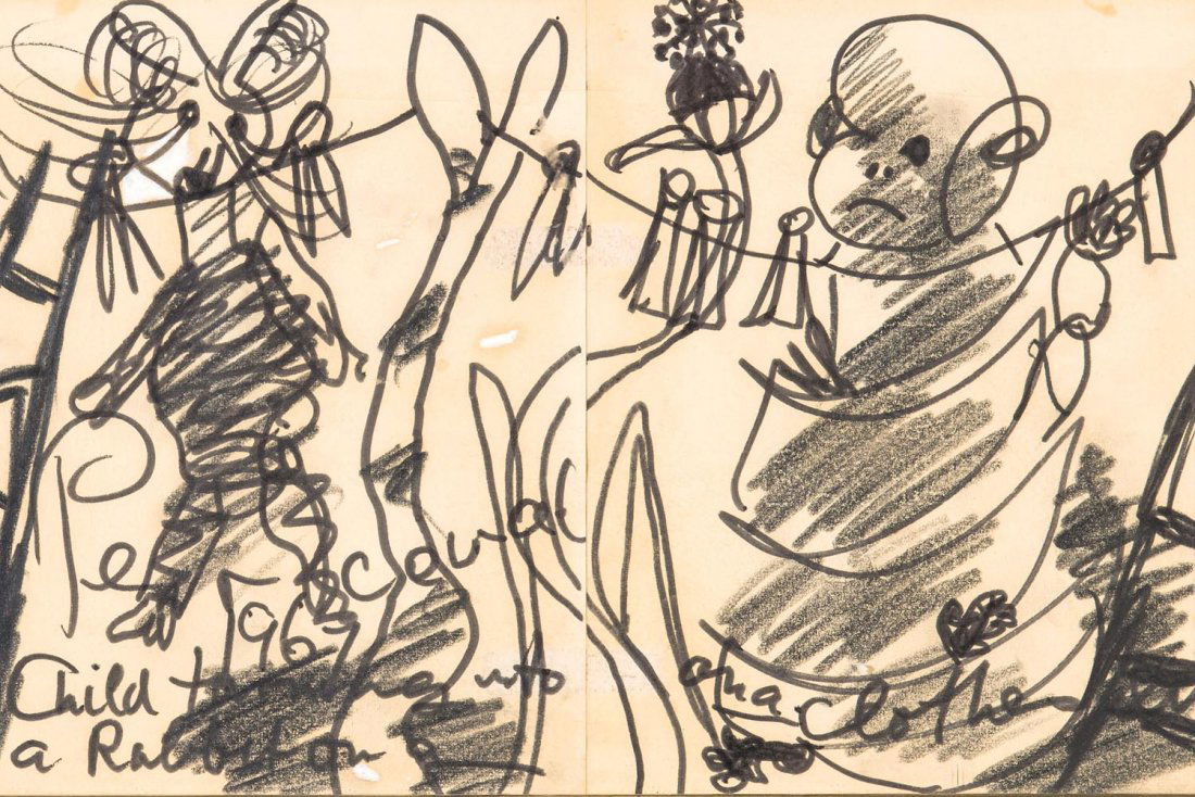 JOHN PERCEVAL (AUSTRALIAN, 1923-2000) Child and Rabbit: JOHN PERCEVAL (AUSTRALIAN, 1923-2000) Child and Rabbit Ink Signed and dated "Perceval 1967 and inscribed with title lower left 17 x 27 cm