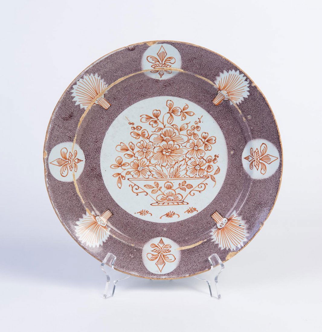 An English Delft polychrome decorated plate, Somerset (1 of 1)