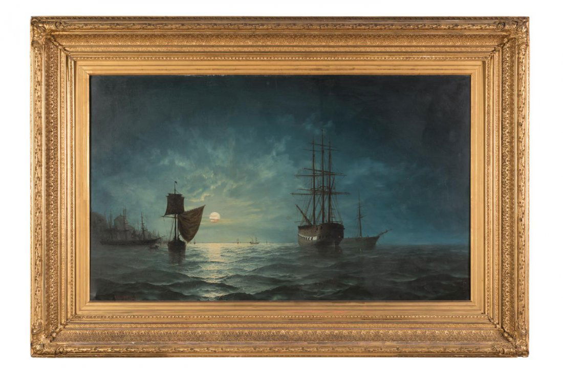 EDWARD HOYER (BRITISH, ACTIVE 1870-1890) Moonlight on (1 of 1)