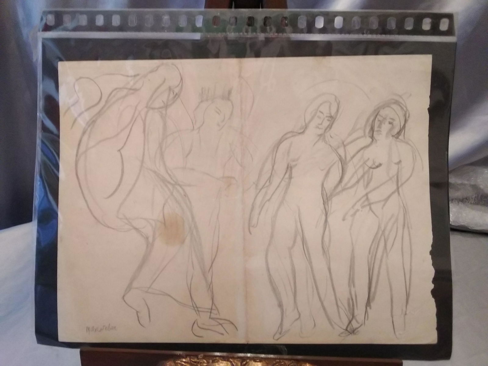 Max Weber: Max Weber, pencil drawing on paper, on sides, signed Max Weber, American artist 1881- 1961 (H11 X L 8 inch)