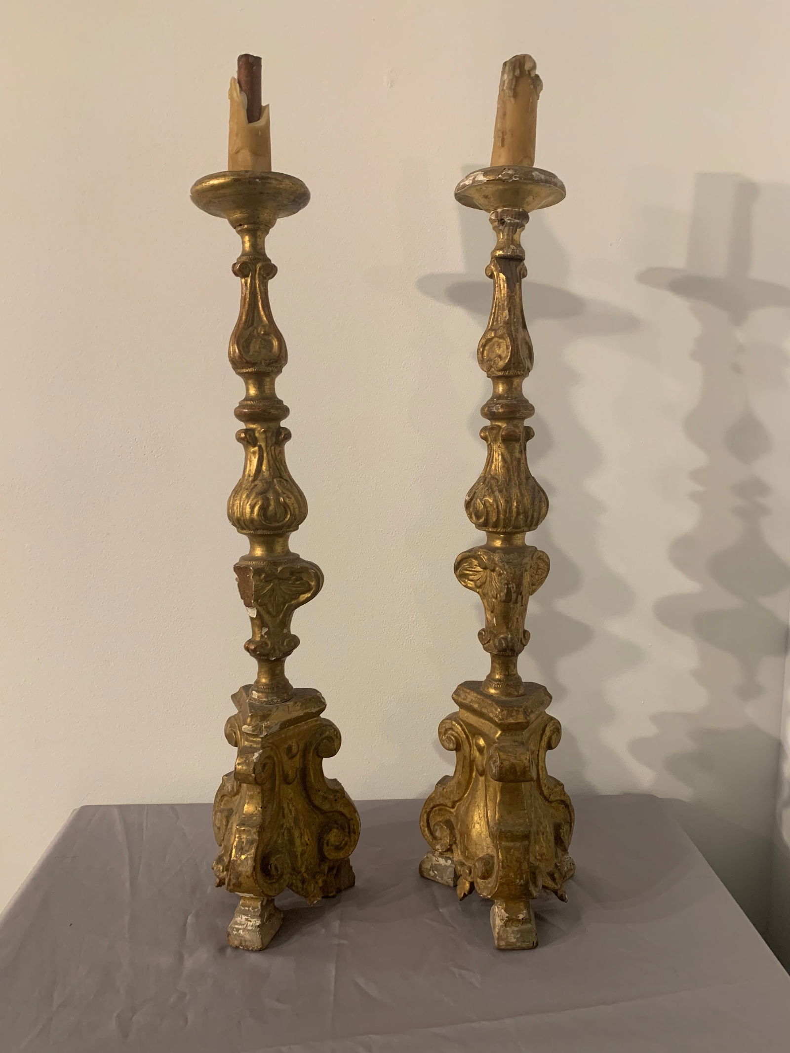 pair of carved wooden Baroque candlesticks (1 of 10)
