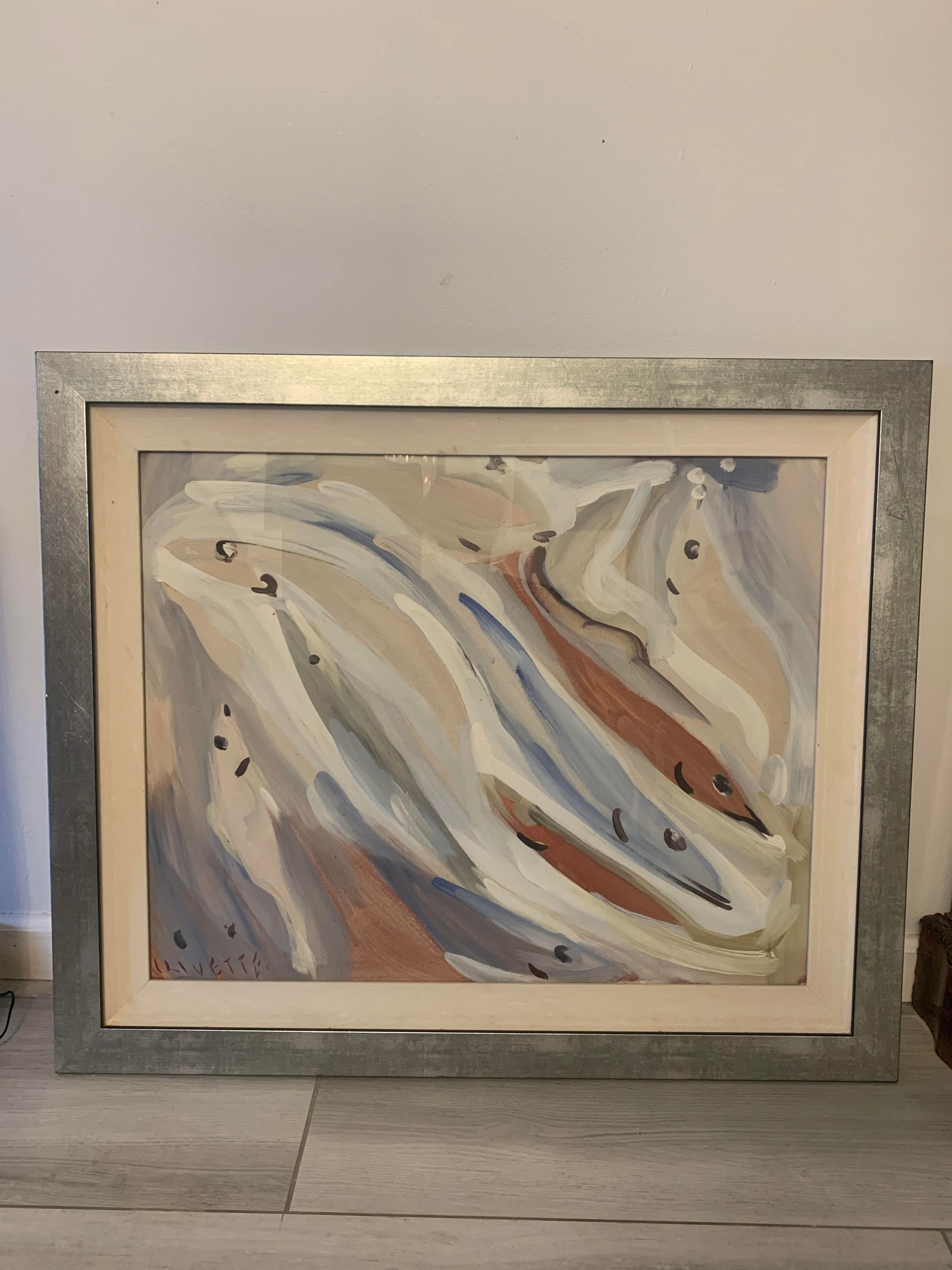 Gouache on paper depicting " Sea of violet and turquoise fish #111" signed Merton Clivette (1 of 6)