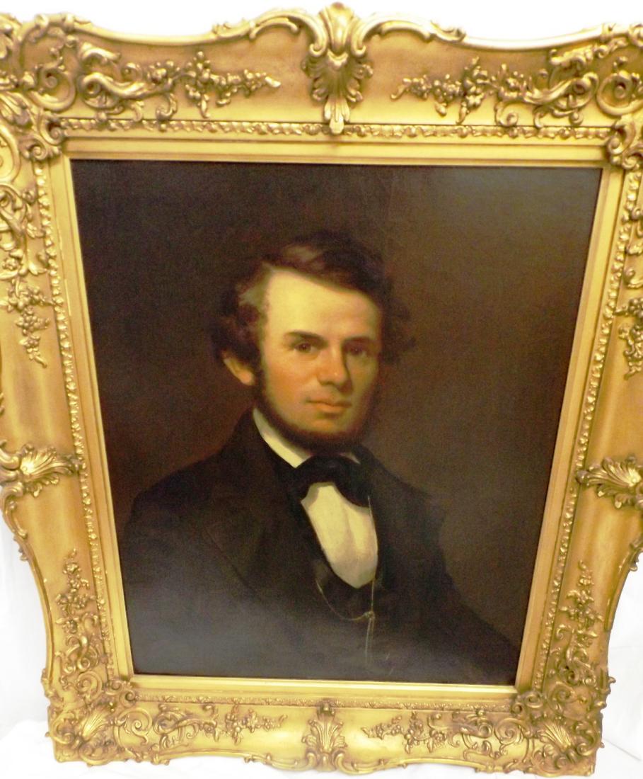 Oil on canvas portrait gentleman: by Thomas Ball, Mr. Abbott, 20 1/2" x 21 1/2"