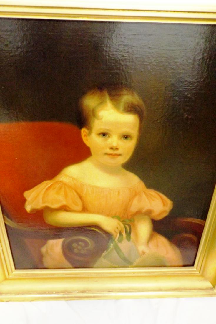 Oil on canvas portrait seated child: by Thomas Ball, Aunt Ellen Jones, 25 1/4" x 21 1/4"