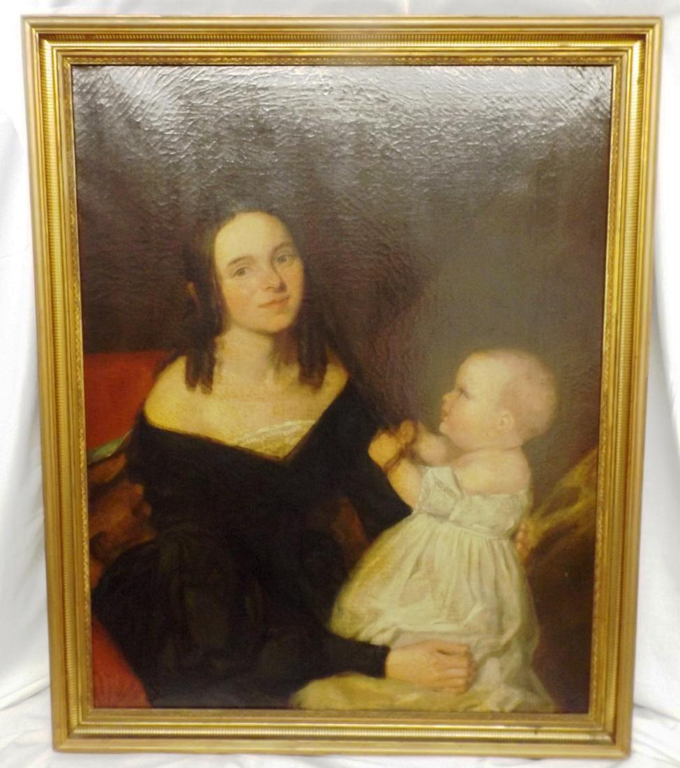 Oil on canvas woman and child: by Thomas Ball, sisters, 36" x 28 1/2"
