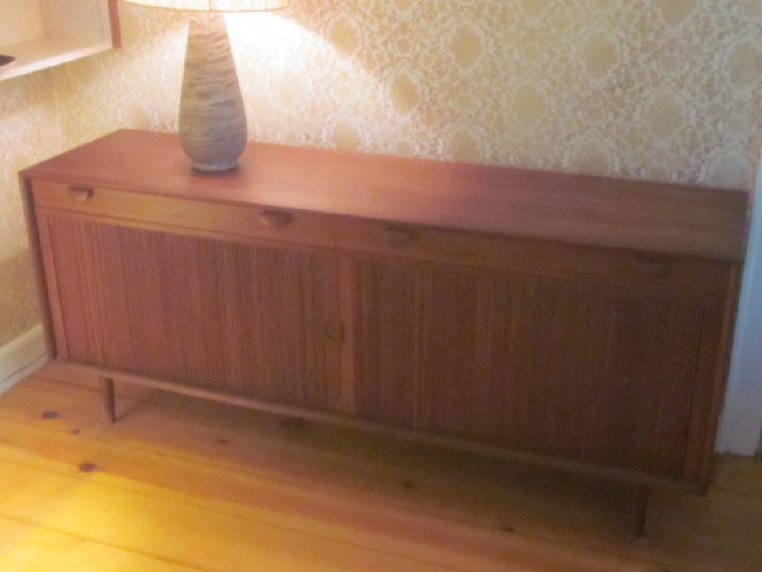 Mid Century Danish Credenza w/Tambour Doors: 71.5" (L) x 30.25" (H) x 19" (d)