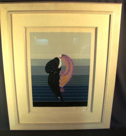 Erte Serigraph, Beauty and the Beast: 20.5" x 15.5" (frame 30.5" x 42.5")