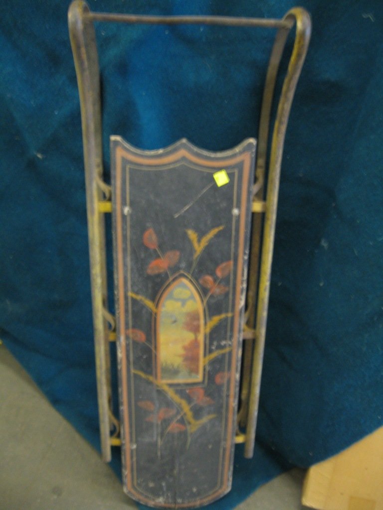 19th C. Paint Decorated Sled: Paint decorated sled with nature motif