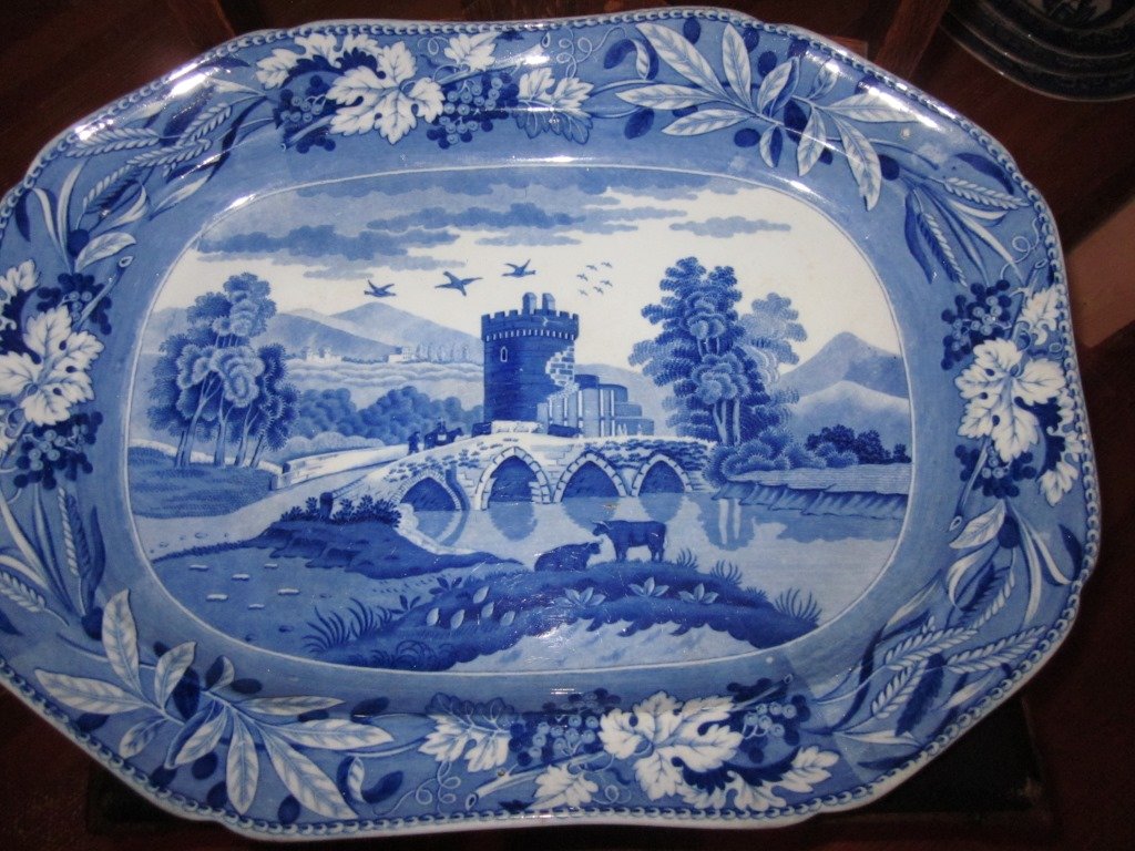 Spode Platter: Blue Spode tower platter 18 1/2" x 13"