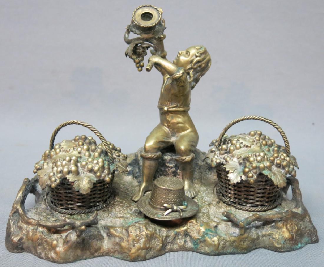 ORNATE GILT SPELTER FIGURAL INKWELL (1 of 4)