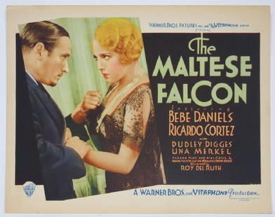 THE MALTESE FALCON TITLE LOBBY CARD WARNER BROS. 1931: 11" X 14"; American pre-Code crime film, based on the novel of the same name by Dashiell Hammett and directed by Roy Del Ruth. The film stars Ricardo Cortez as private detective Sam Spade and Bebe