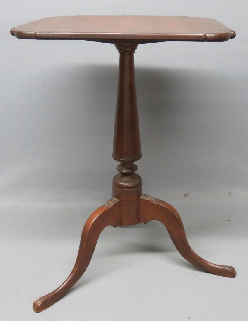 CARVED MAHOGANY PAWFOOT CANDLE STAND: WITH SEASHELL CARVED KNEES; TOP MEASURES 18" X 18", 26 3/4" TALL