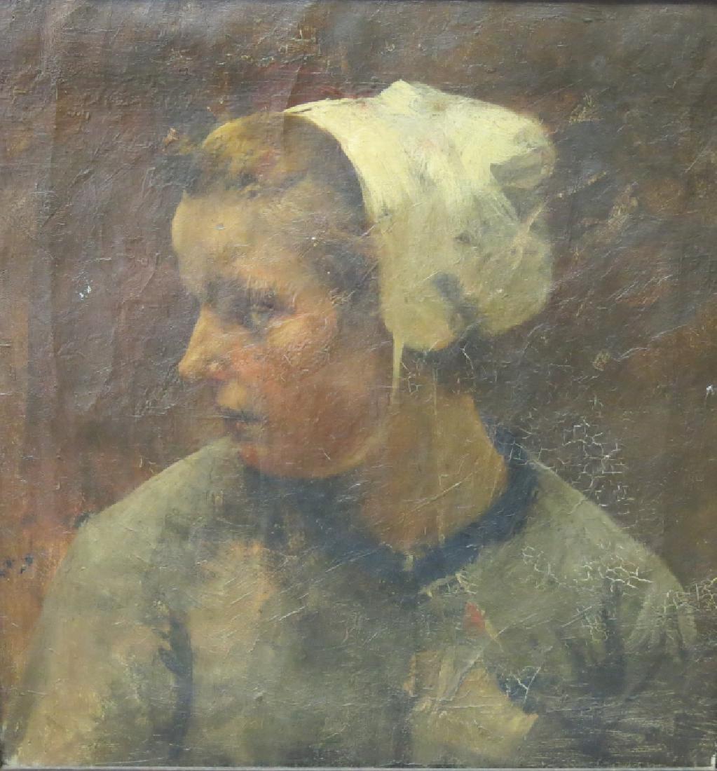CONTINENTAL SCHOOL OIL PORTRAIT OF A YOUNG WOMAN: ON CANVAS; 16" X 15"; UNSIGNED