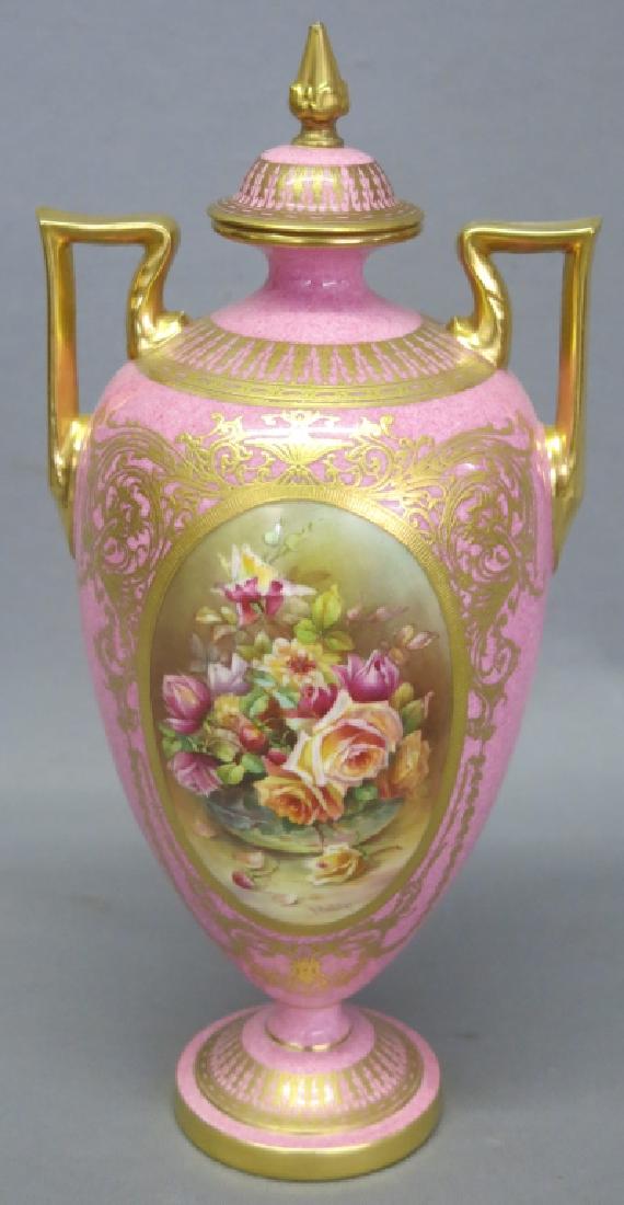 ROYAL WORCESTER HANDPAINTED PORCELAIN HANDLED URN (1 of 3)