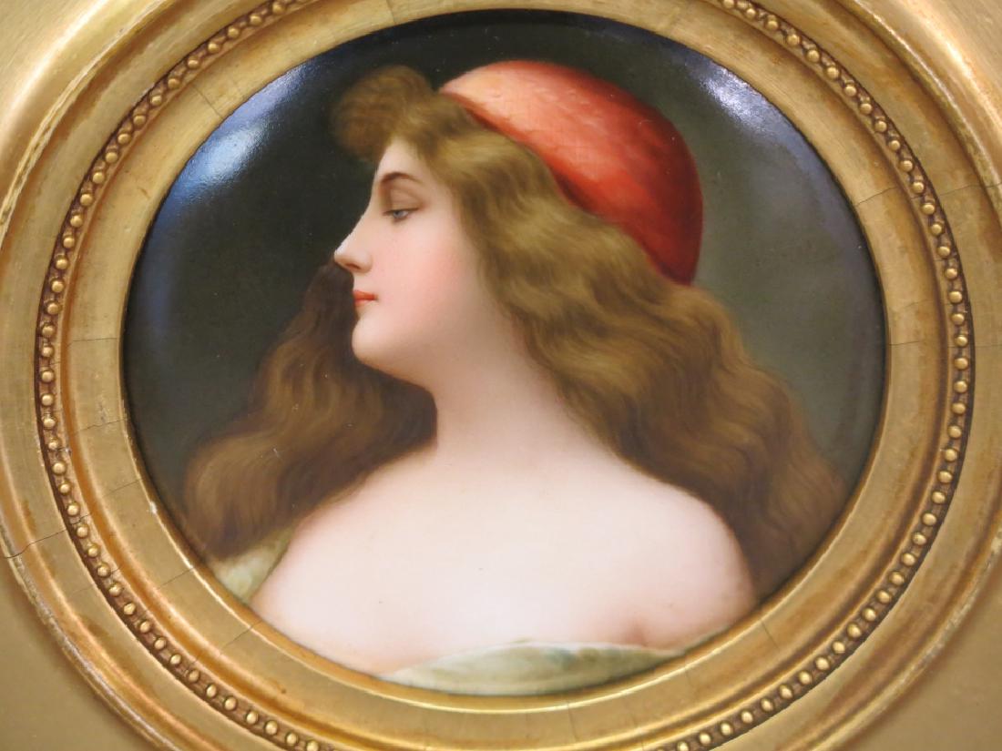 ROUND KPM PORCELAIN PLAQUE OF A WOMAN WITH RED CAP (1 of 3)