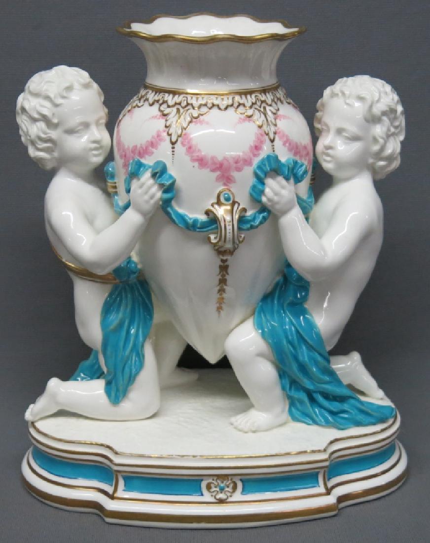 BONE CHINA FIGURAL PORCELAIN URN VASE: PROBABLY MINTON; 9 1/2" TALL
