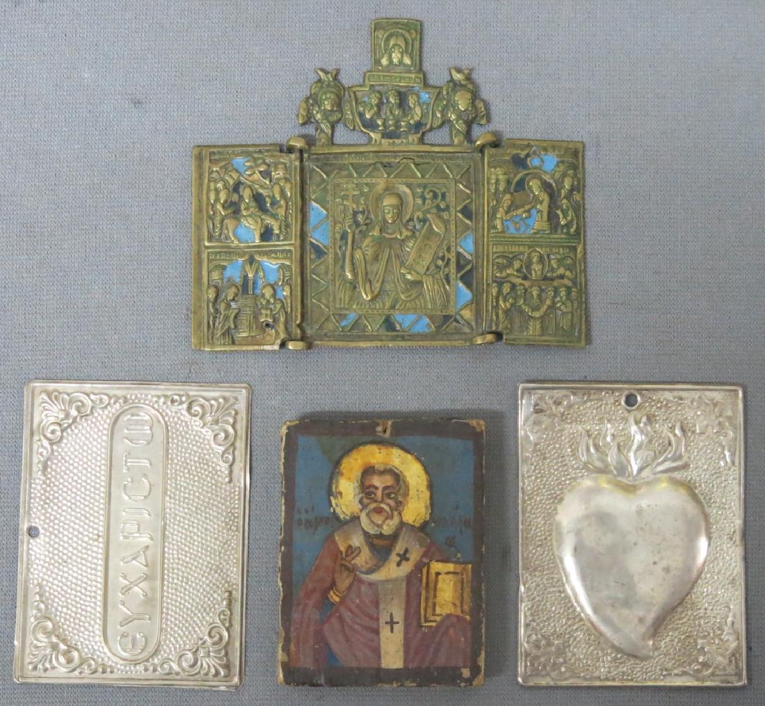 GROUP OF FOUR SMALL METAL AND WOOD ICONS (1 of 3)