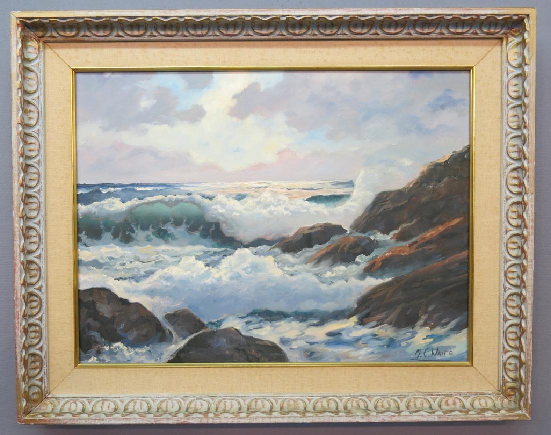 MALCOLM C. WAITE OIL PAINTING OF DRAMATIC SURF (1 of 2)
