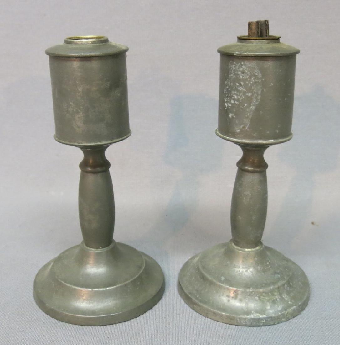 PAIR OF RUFUS DUNHAM PEWTER OIL LAMPS (1 of 2)