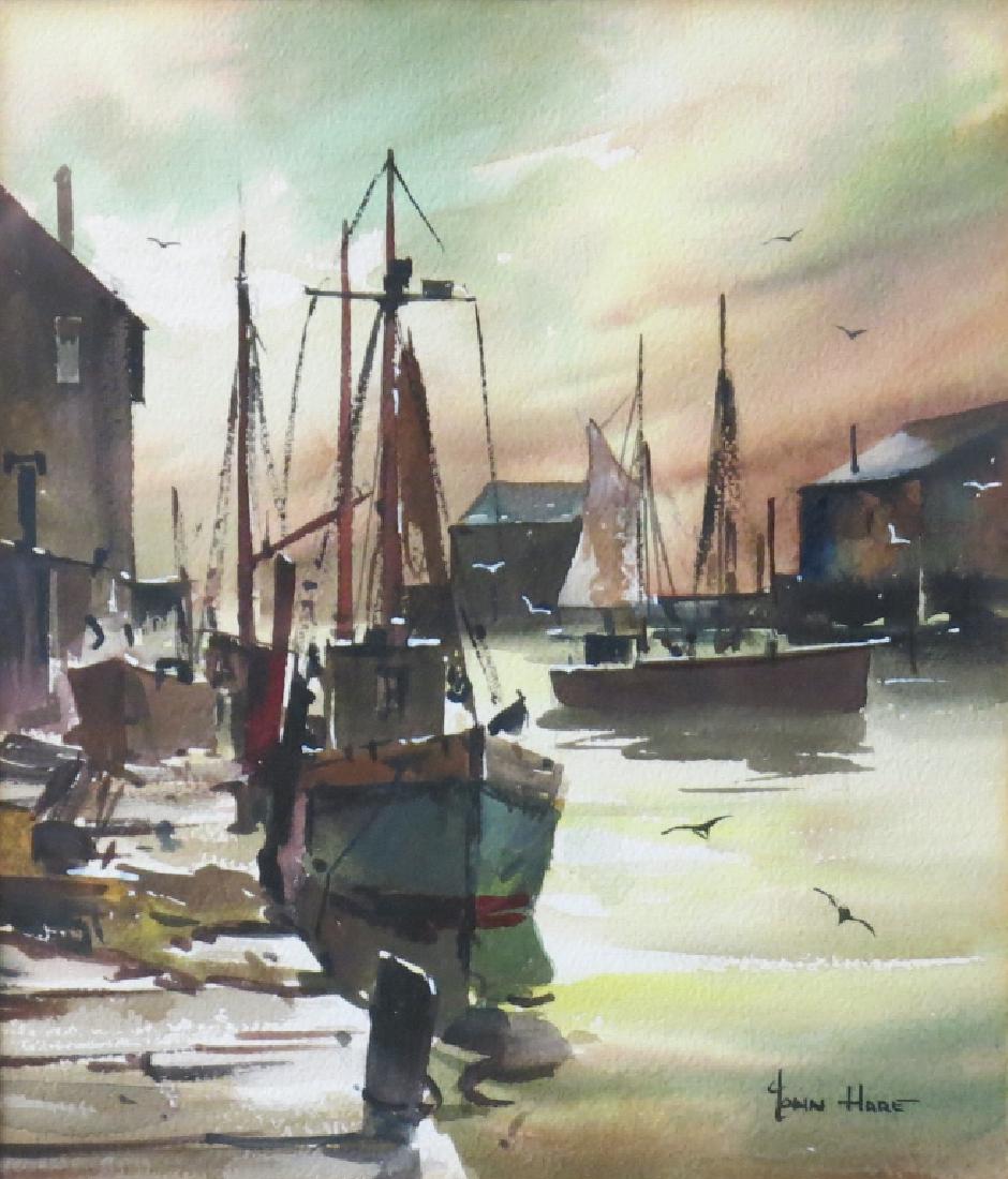 JOHN HARE FRAMED WATERCOLOR OF MENEMSHA HARBOR (1 of 5)