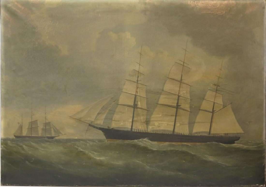 19TH C. OIL PAINTING OF CLIPPER SHIP AT FULL SAIL (1 of 9)