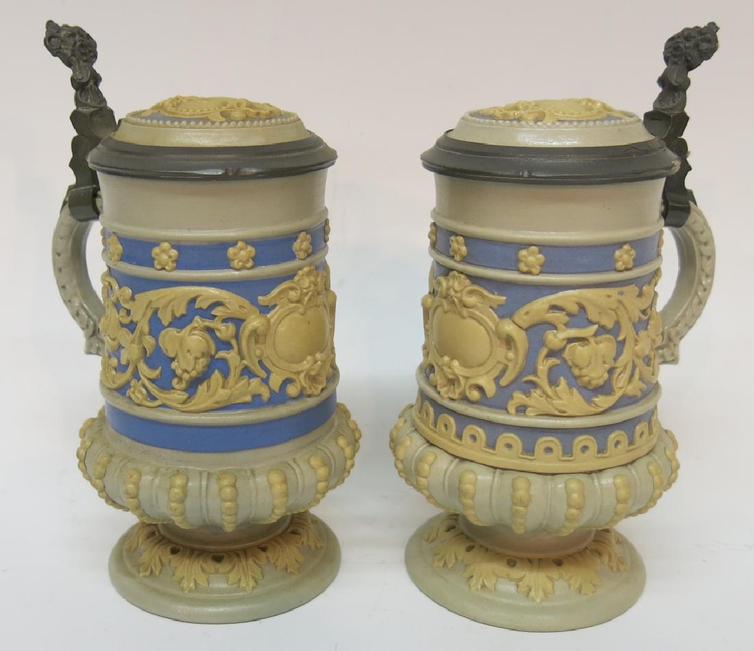 PAIR OF METTLACH STONEWARE 1/4 LITRE STEINS (1 of 3)
