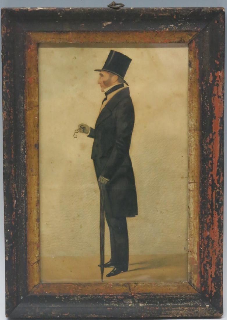 EARLY INK AND WATERCOLOR PORTRAIT OF A GENTLEMAN (1 of 3)