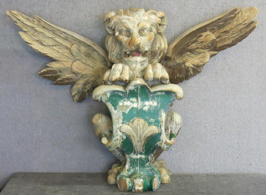 LARGE CARVED WOODEN ARCHITECTURAL GRIFFIN (1 of 4)