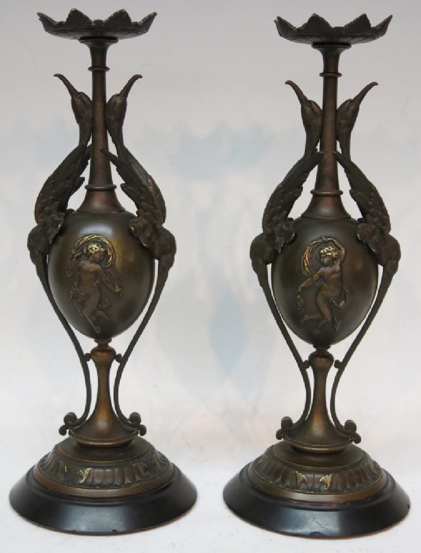 PAIR OF NEO-CLASSICAL BRONZE MANTLE GARNITURES (1 of 4)