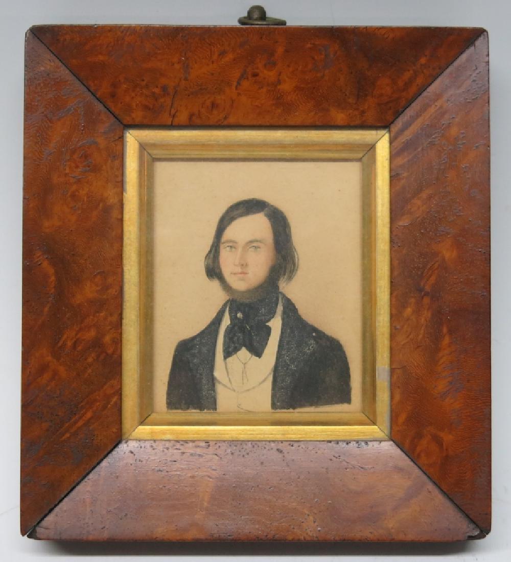 19TH C. MINIATURE WATERCOLOR PORTRAIT (1 of 3)