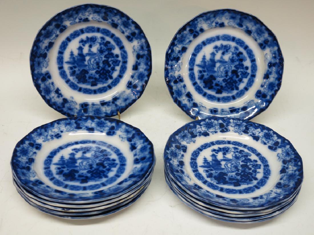 SET OF 12 FLOW BLUE DINNER PLATES BY E. CHALLINOR (1 of 2)