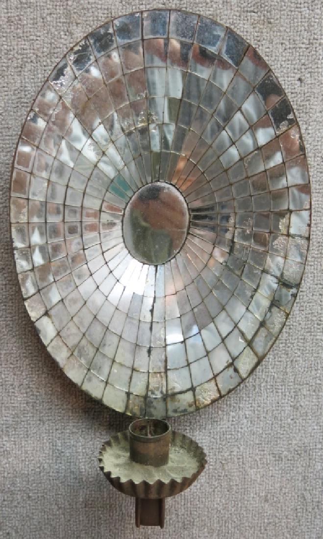 OVAL MIRRORED TIN CANDLE SCONCE, 19TH C. AMERICAN (1 of 2)