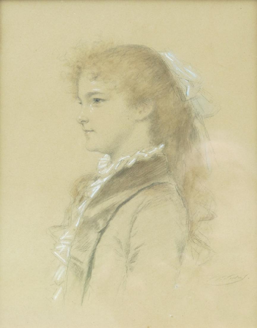 SIGNED FRENCH GRAPHITE PORTRAIT OF A YOUNG WOMAN (1 of 6)