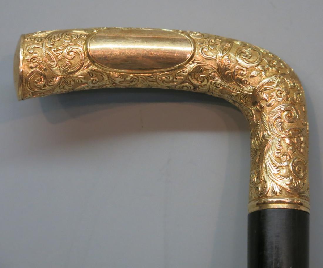 EBONY CANE WITH ORNATE GOLD FILL HANDLE (1 of 4)