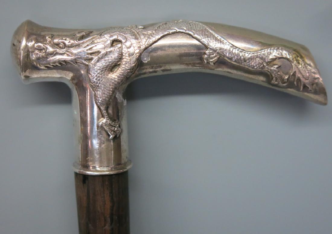 CHINESE ROSEWOOD CANE WITH SILVER 'DRAGON' HANDLE (1 of 4)